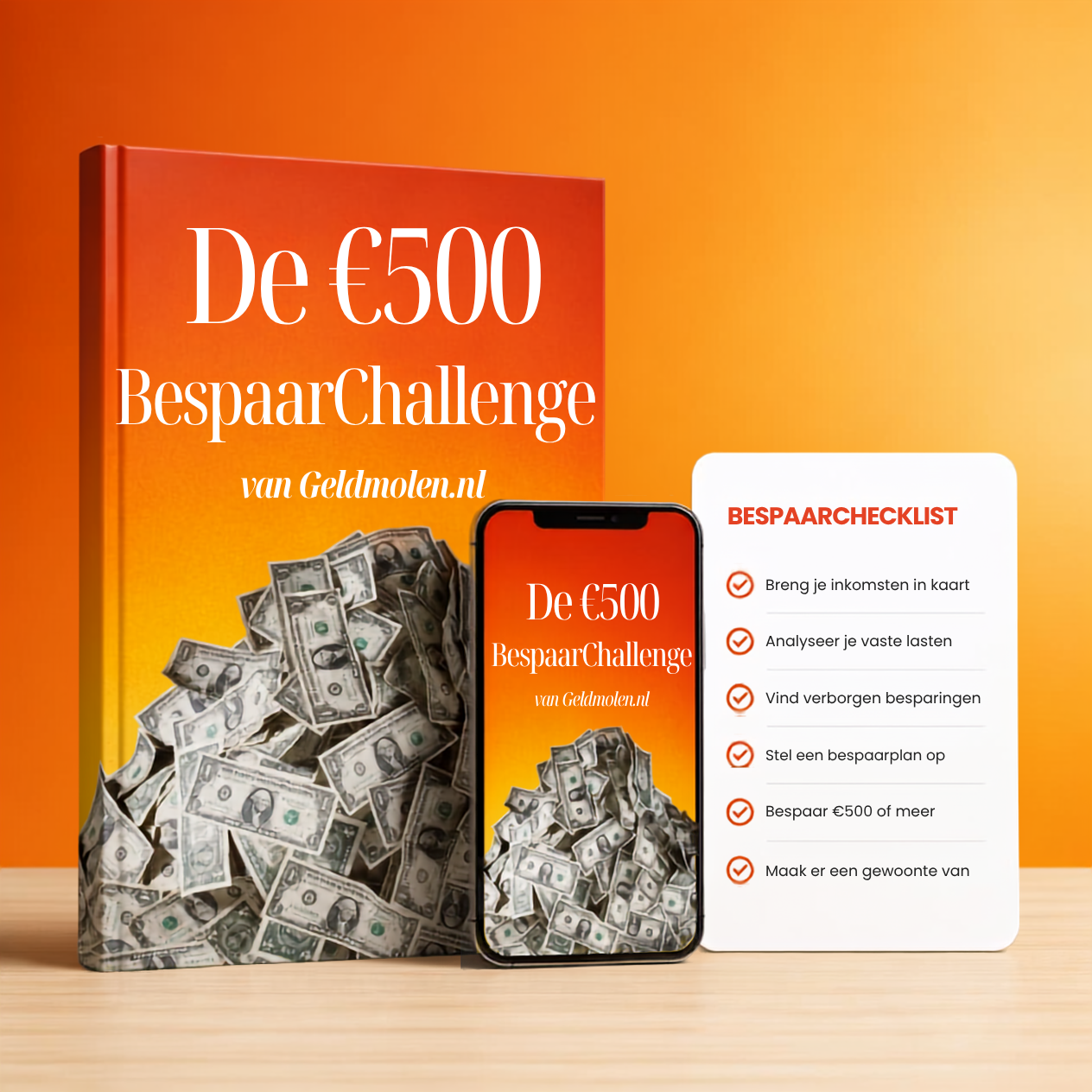 De €500 BespaarChallenge ebook van Geldmolen.nl met bespaarchecklist